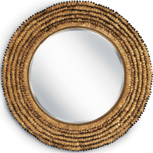Petal Mirror by Regina Andrew in gold and gold leaf. Made from steel in a coastal style.