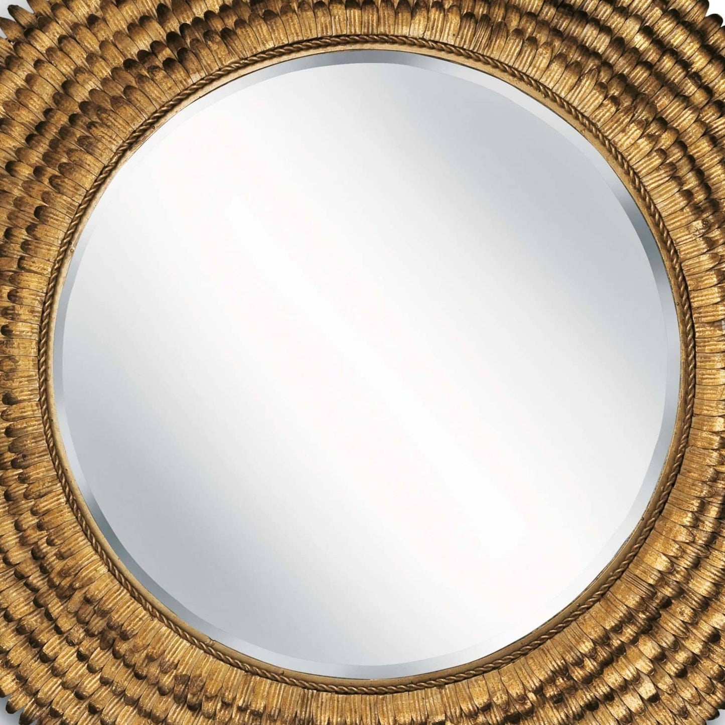 005 S-287166 | Closeup | Petal Mirror by Regina Andrew in gold and gold leaf. Made from steel in a coastal style.