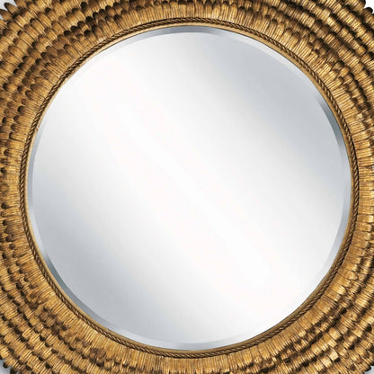 Petal Mirror by Regina Andrew in gold and gold leaf. Made from steel in a coastal style.