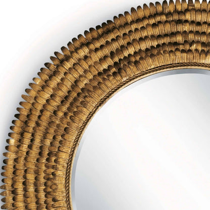 Petal Mirror by Regina Andrew in gold and gold leaf. Made from steel in a coastal style.