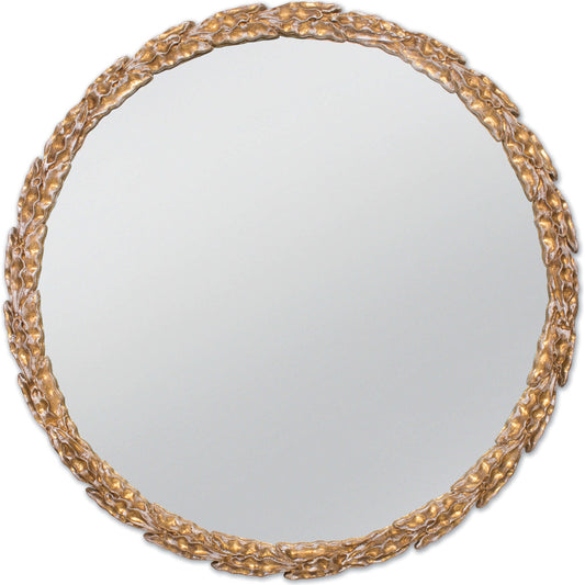 Olive Branch Mirror by Regina Andrew in gold and gold leaf. Made from resin in a transitional style.