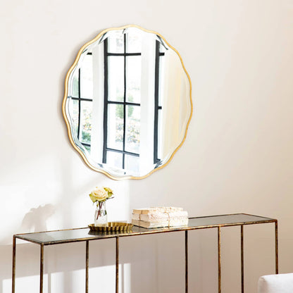 Candice Round Mirror by Regina Andrew in gold and gold leaf. Made from resin in a transitional style.