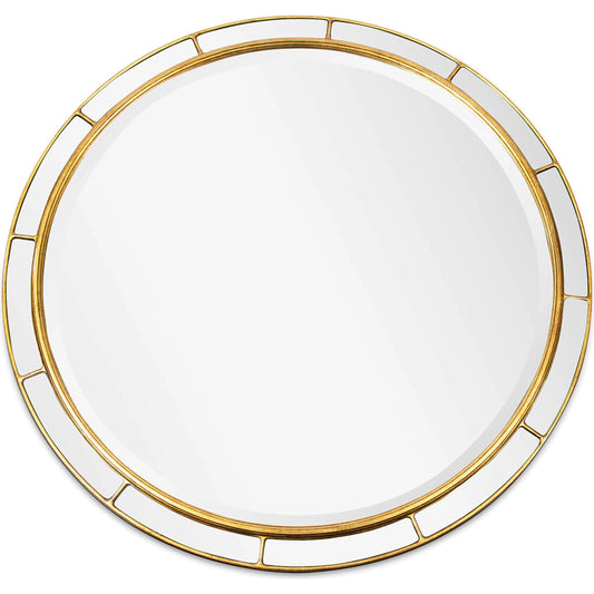 Plaza Round Mirror by Regina Andrew in gold and antique gold leaf. Made from resin in a modern style.