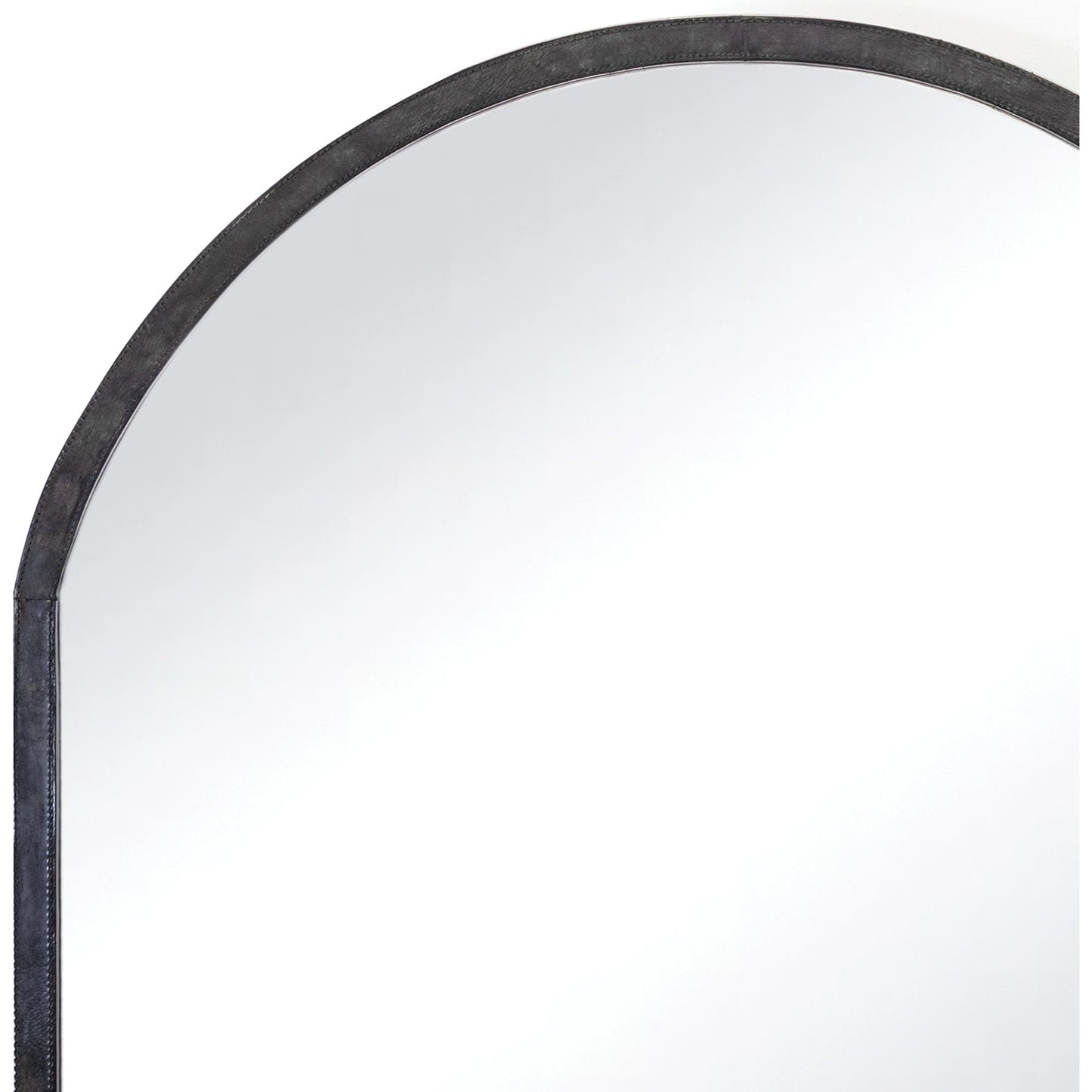 002 SI-2002258 | Closeup | Knox Leather Mantle Mirror by Regina Andrew in black. Made from leather in a modern style.