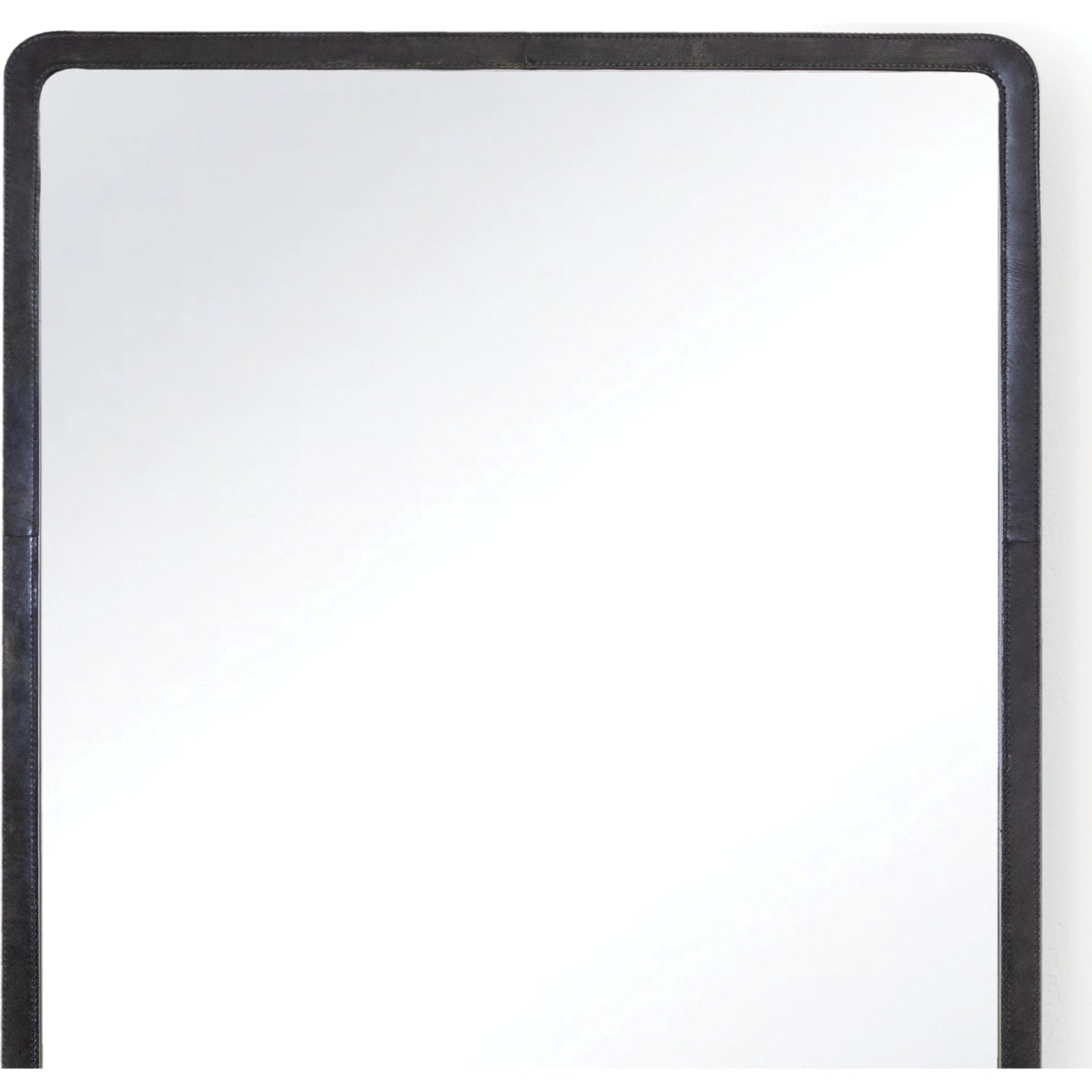 002 SI-2002259 | Closeup | Knox Leather Rectangle Mirror by Regina Andrew in black. Made from leather in a modern style.