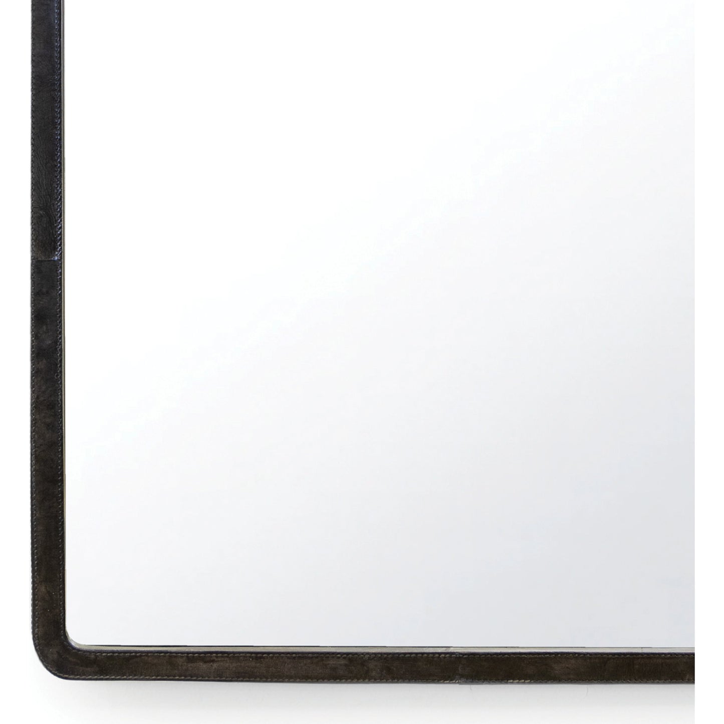 003 SI-2002259 | Closeup | Knox Leather Rectangle Mirror by Regina Andrew in black. Made from leather in a modern style.