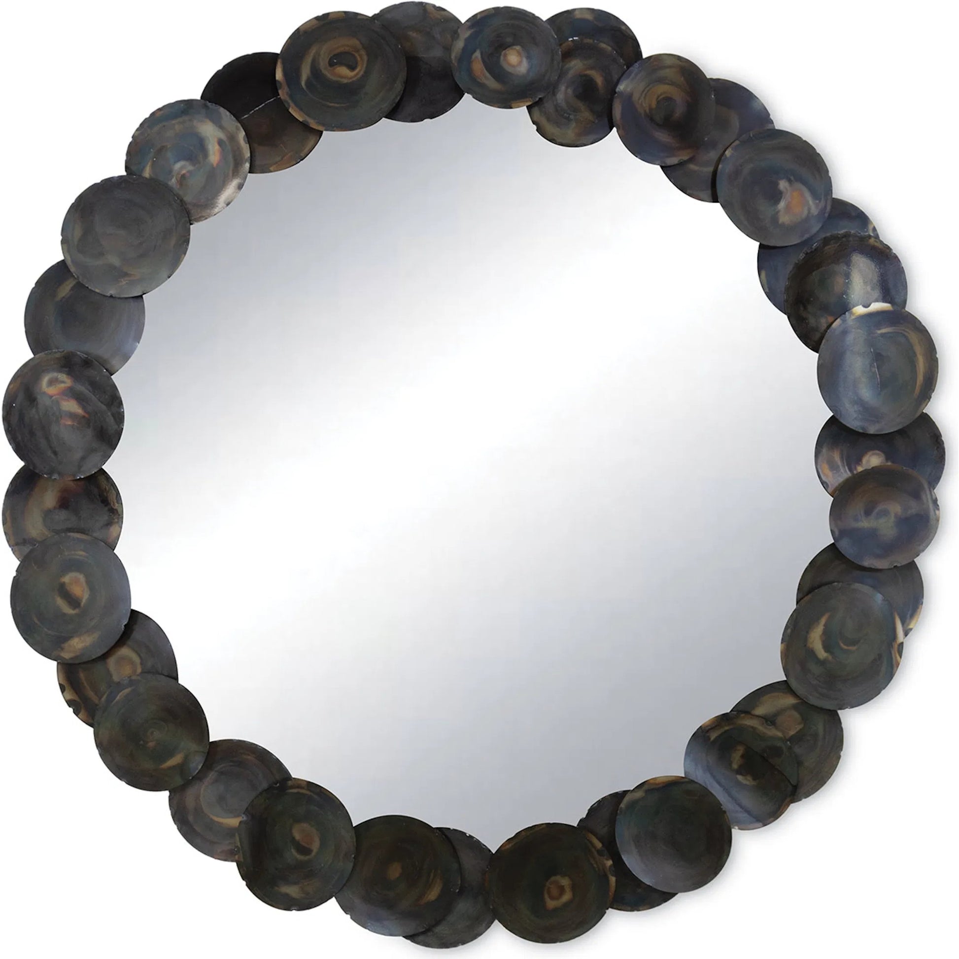 Ember Round Mirror by Regina Andrew in black and blackened iron. Made from iron in a unique style.