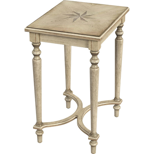 Tyler Starburst Inlay Accent Table by Butler Specialty Company in beige and antique beige. Made from rubberwood solids, mdf, cherry, maple and walnut veneers in a cottage & farmhouse style.