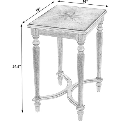 Tyler Starburst Inlay Accent Table by Butler Specialty Company in beige and antique beige. Made from rubberwood solids, mdf, cherry, maple and walnut veneers in a cottage & farmhouse style.
