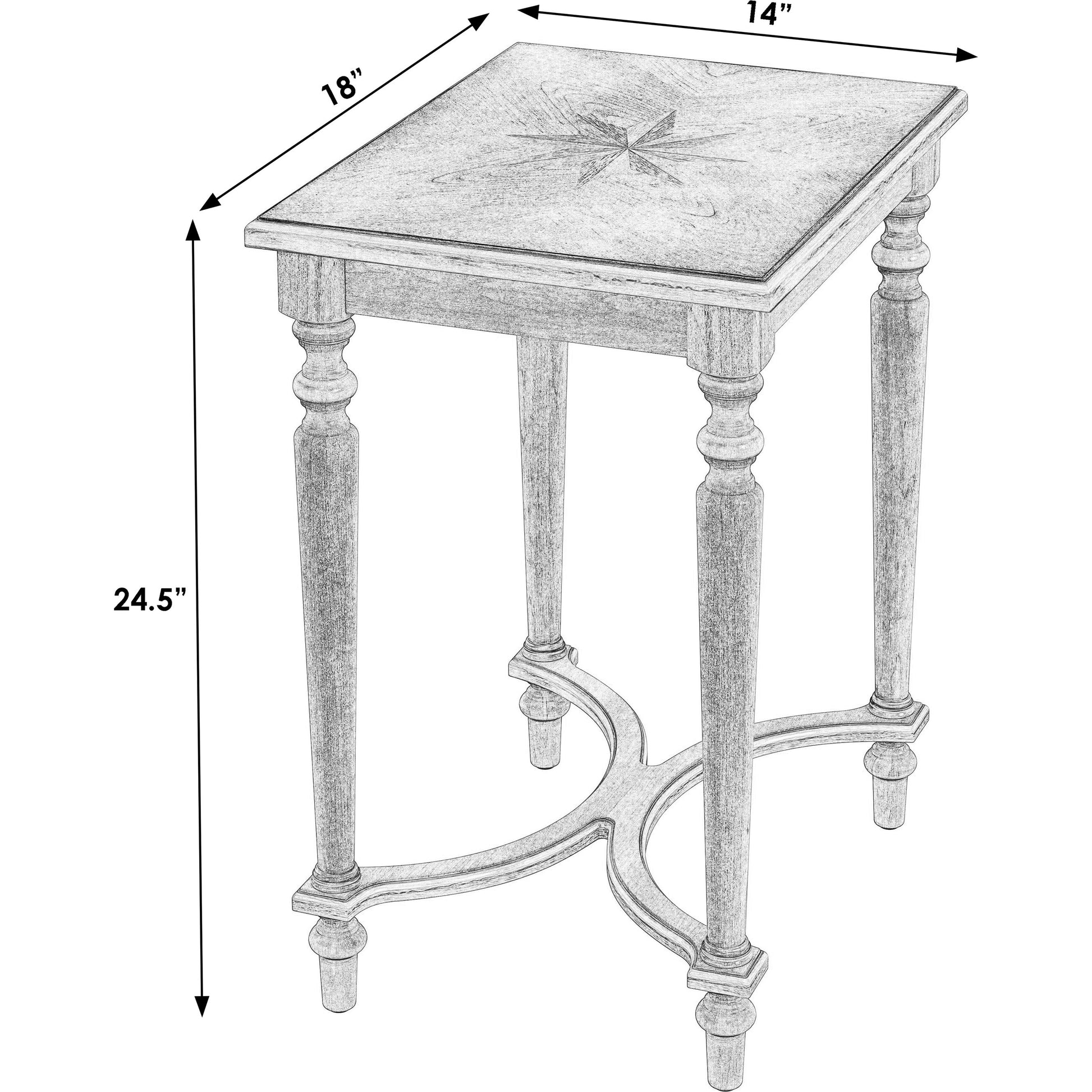 Tyler Starburst Inlay Accent Table by Butler Specialty Company in beige and antique beige. Made from rubberwood solids, mdf, cherry, maple and walnut veneers in a cottage & farmhouse style.