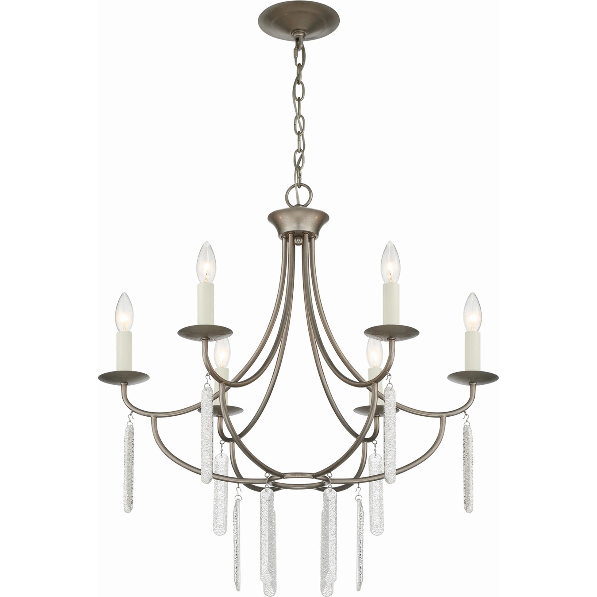 Ella 6-Light Classic Candle Chandelier by Lumanity in silver. Made from iron, glass in a modern style.