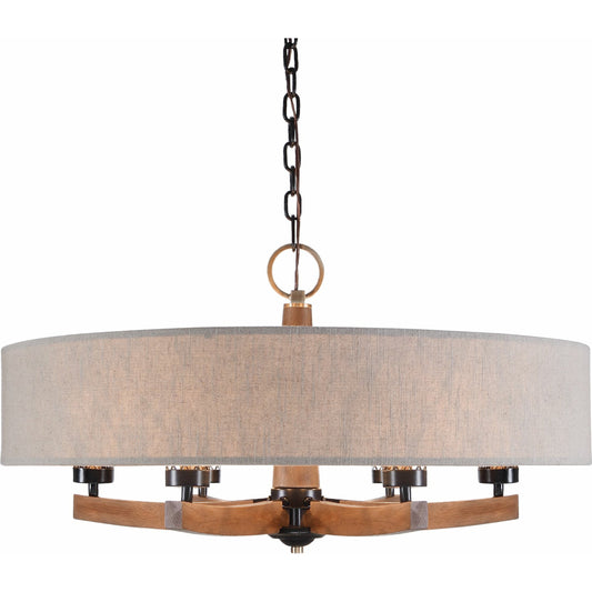 Woodall Drum Chandelier by Uttermost. Made from steel, rubber wood, linen in a rustic style.