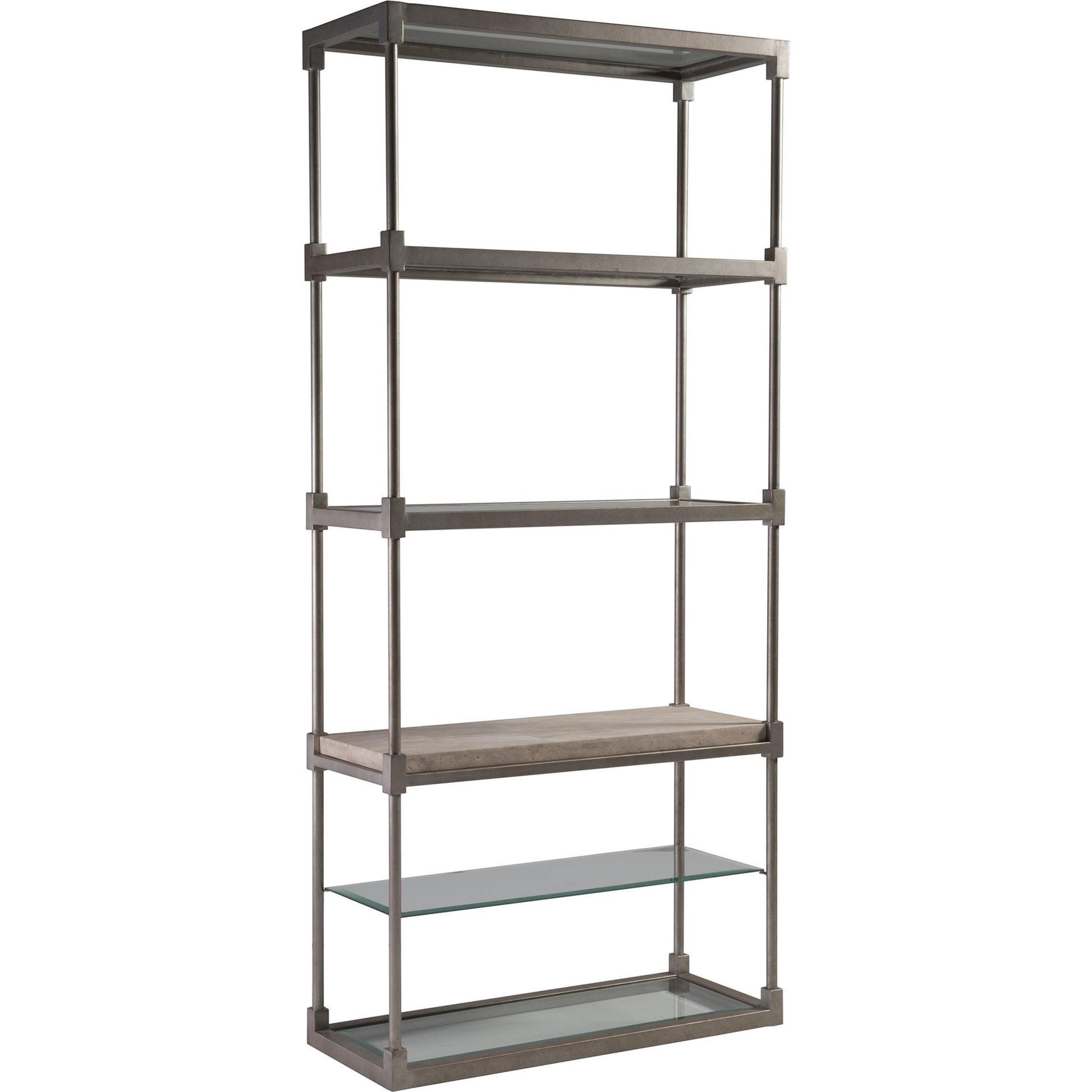 Topa Etagere by Artistica Home in antiqued silver leaf. Made from unique in a modern style.