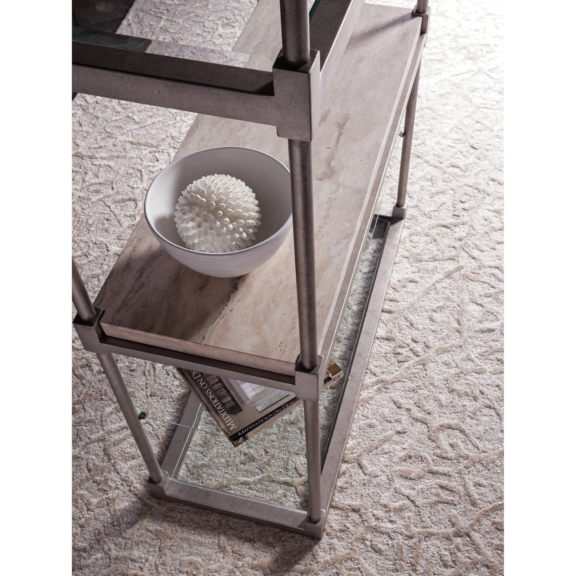 Topa Etagere by Artistica Home in antiqued silver leaf. Made from unique in a modern style.