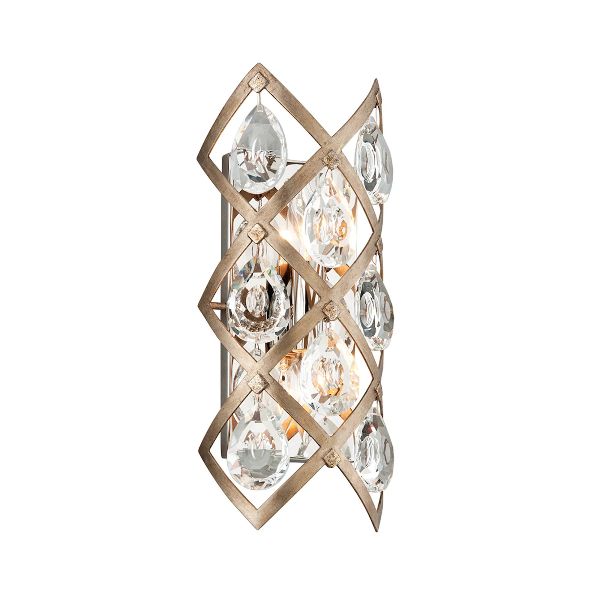 Tiara Wall Sconce by Corbett in stria gold leaf, stainless steel. Made from hand crafted iron in a unique style.