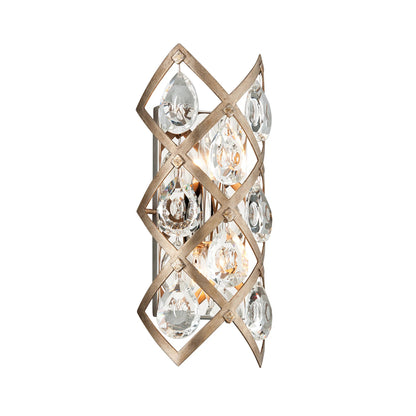 Tiara Wall Sconce by Corbett in stria gold leaf, stainless steel. Made from hand crafted iron in a unique style.