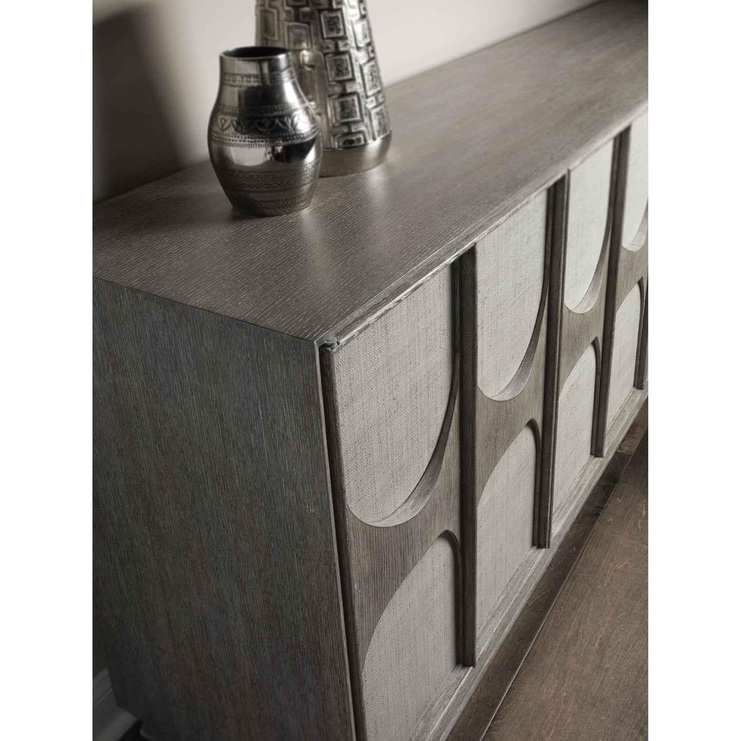 003 SR-834490 | Closeup | Monstuart Media Console by Artistica Home in warm gray. Made from unique in a modern style.
