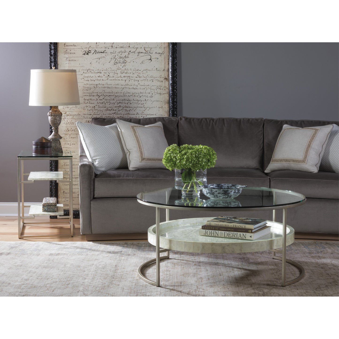 002 SR-834298 | Lifestyle | Cumulus Capiz Tier Table by Artistica Home in champagne. Made from unique in a modern style.