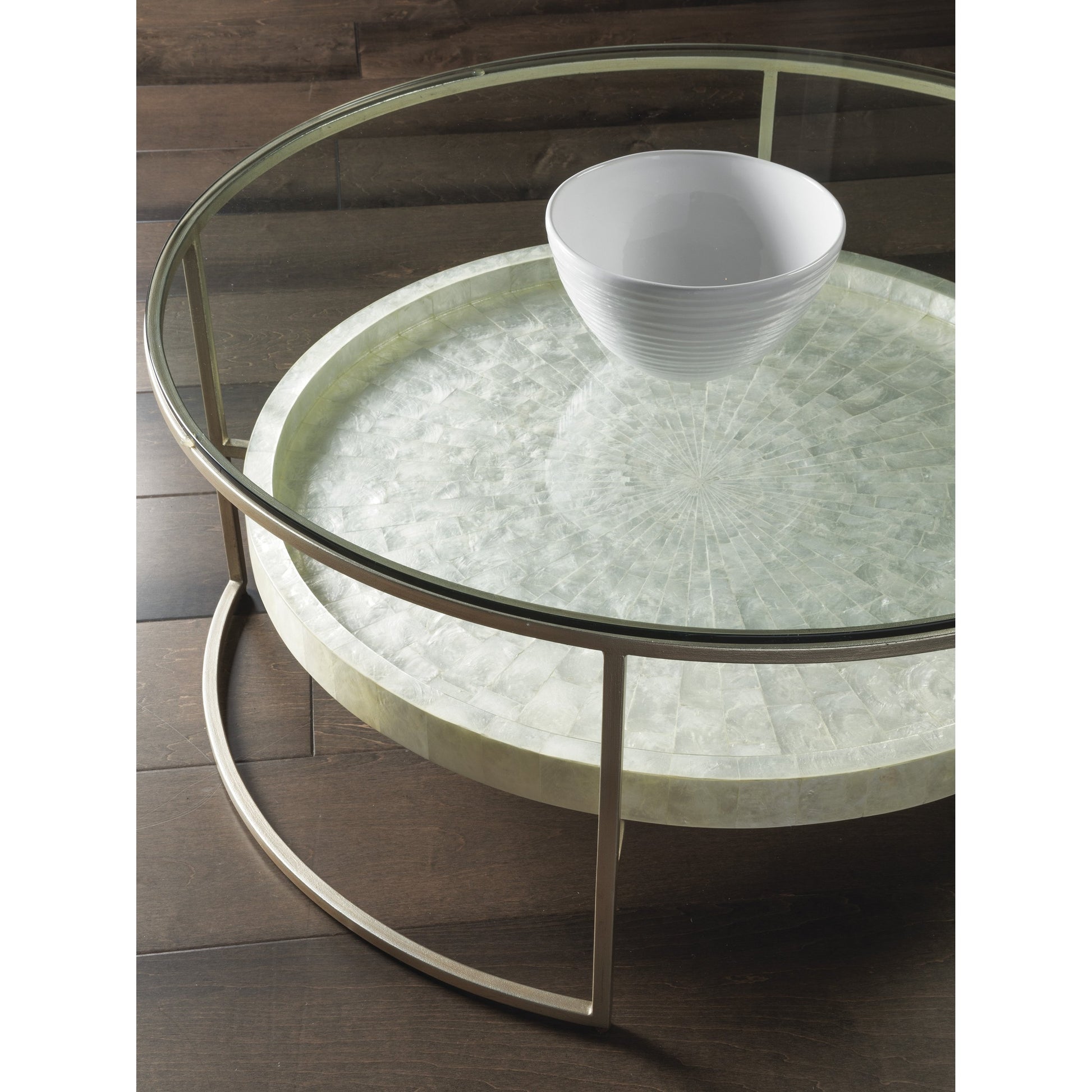 Cumulus Capiz Round Cocktail Table by Artistica Home in champagne. Made from unique in a modern style.