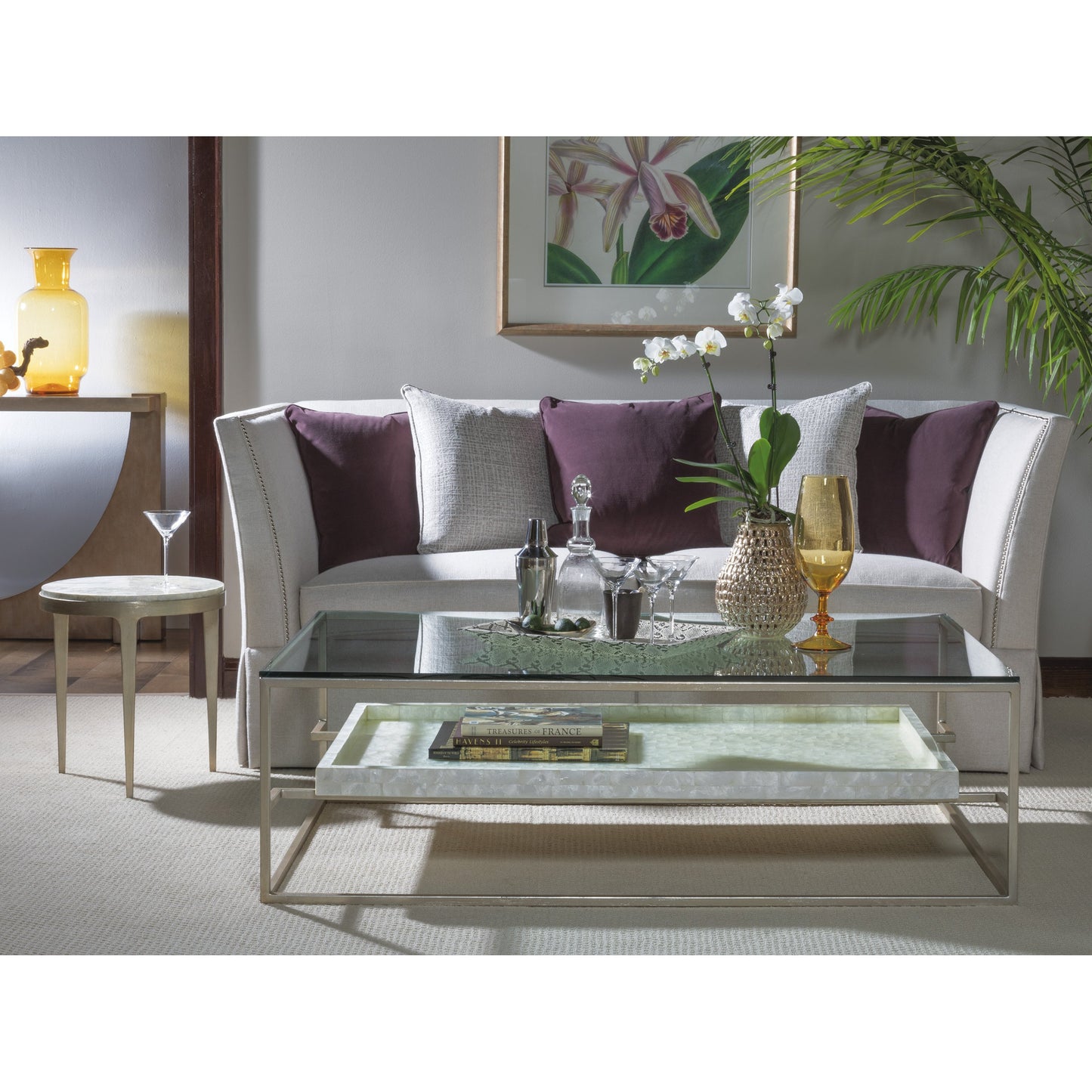 002 SR-834348 | Lifestyle | Gravitas Spot Table by Artistica Home in champagne foil. Made from unique in a modern style.