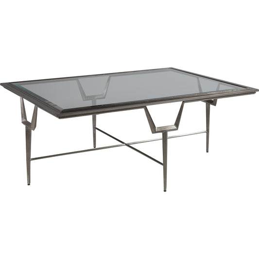 Voila Rectangular Cocktail Table by Artistica Home in antiqued silver leaf. Made from unique in a modern style.