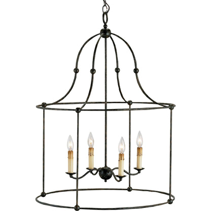 Fitzjames Lantern by Currey and Company in mayfair. Made from wrought iron in a traditional style.