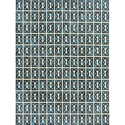 Natural Hide Rug - Ivory, Navy, Medium Blue by Exquisite Rugs in ivory, navy, medium blue. Made from leather hide in a unique style.