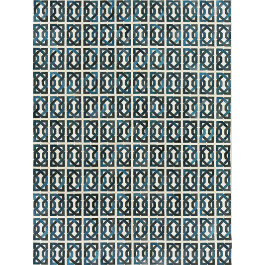 Natural Hide Rug - Ivory, Navy, Medium Blue by Exquisite Rugs in ivory/navy/medium blue. Made from ivory, medium blue in a unique style.