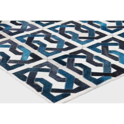 Natural Hide Rug - Ivory, Navy, Medium Blue by Exquisite Rugs in ivory, navy, medium blue. Made from leather hide in a unique style.