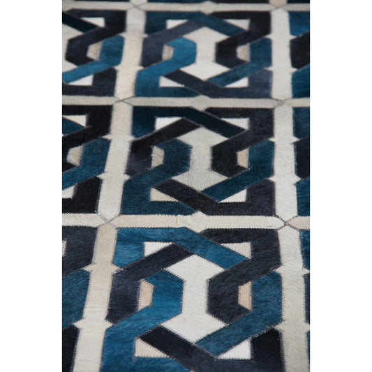 Natural Hide Rug - Ivory, Navy, Medium Blue by Exquisite Rugs in ivory/navy/medium blue. Made from ivory, medium blue in a unique style.