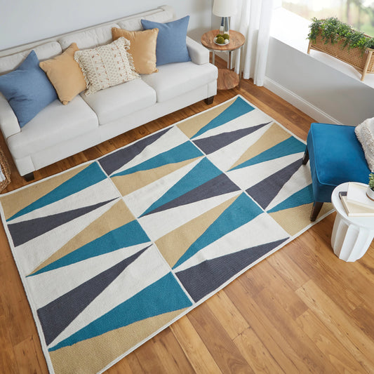 Clare Transitional Geometric Rug - 0527F by Feizy in blue, gold, ivory. Made from polyester in a unique style.