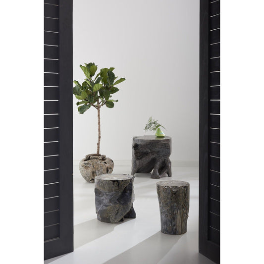 Black Wash Stool by Phillips Collection in black, gray and black wash. Made from wood in a modern style.