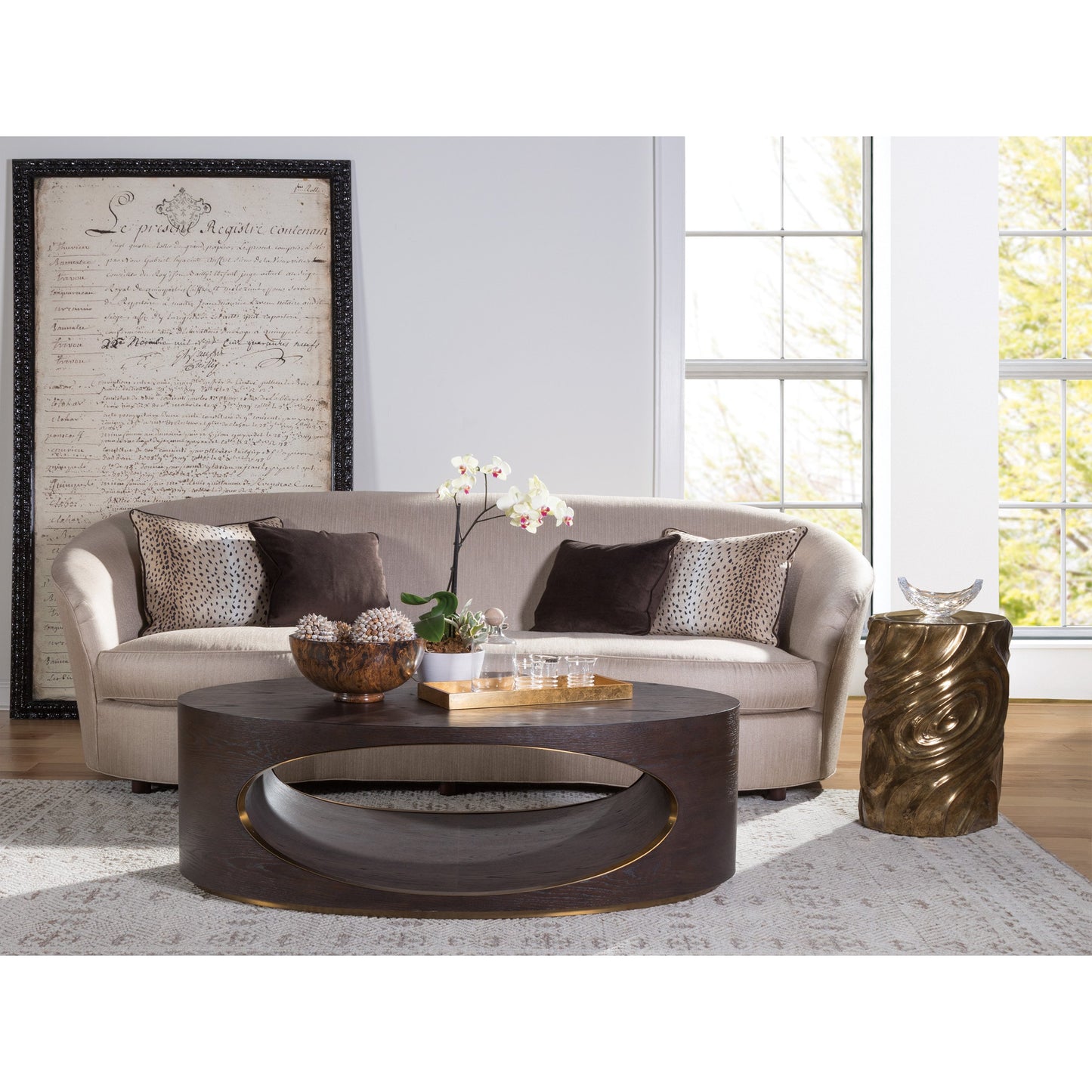 004 SR-834711 | Lifestyle | Verbatim Oval Cocktail Table by Artistica Home in rich brown cerused. Made from unique in a modern style.