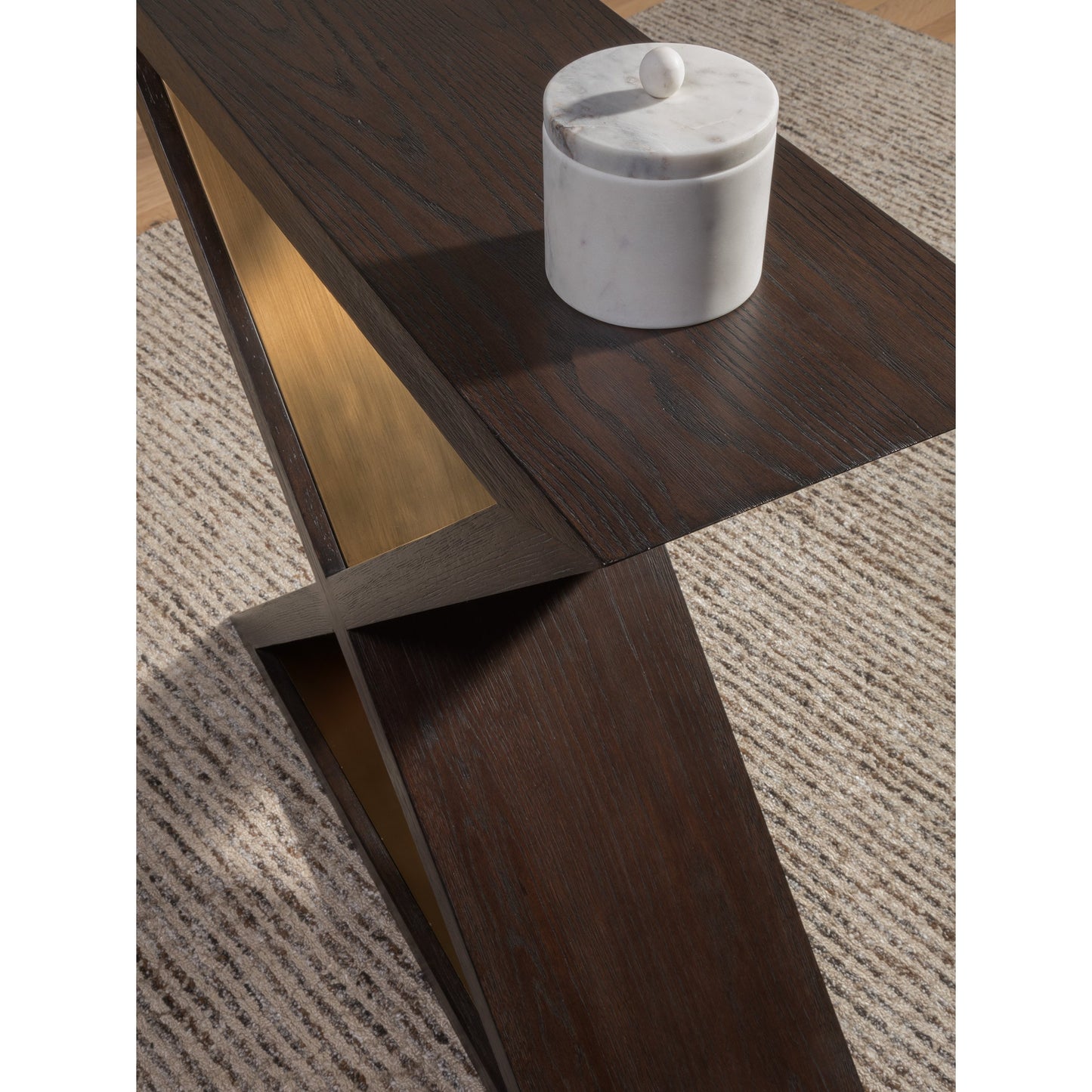 003 SR-834720 | Closeup | Verbatim X Console by Artistica Home in rich brown cerused. Made from unique in a modern style.