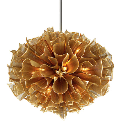 Pulse Chandelier by Corbett in gold leaf. Made from hand crafted iron in a modern style.