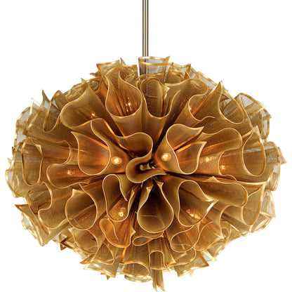 Pulse 20 Light Chandelier by Corbett in gold leaf. Made from hand crafted iron in a modern style.