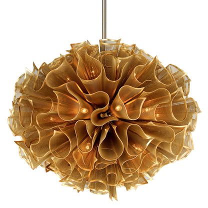 Pulse 20 Light Chandelier by Corbett in gold leaf. Made from hand crafted iron in a modern style.