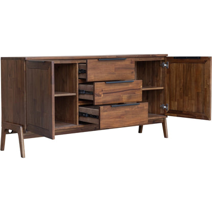 Remix Sideboard by LH Imports in brown and brown, black. Made from metal handle, solid acacia, mdf acacia veneer in a modern style.