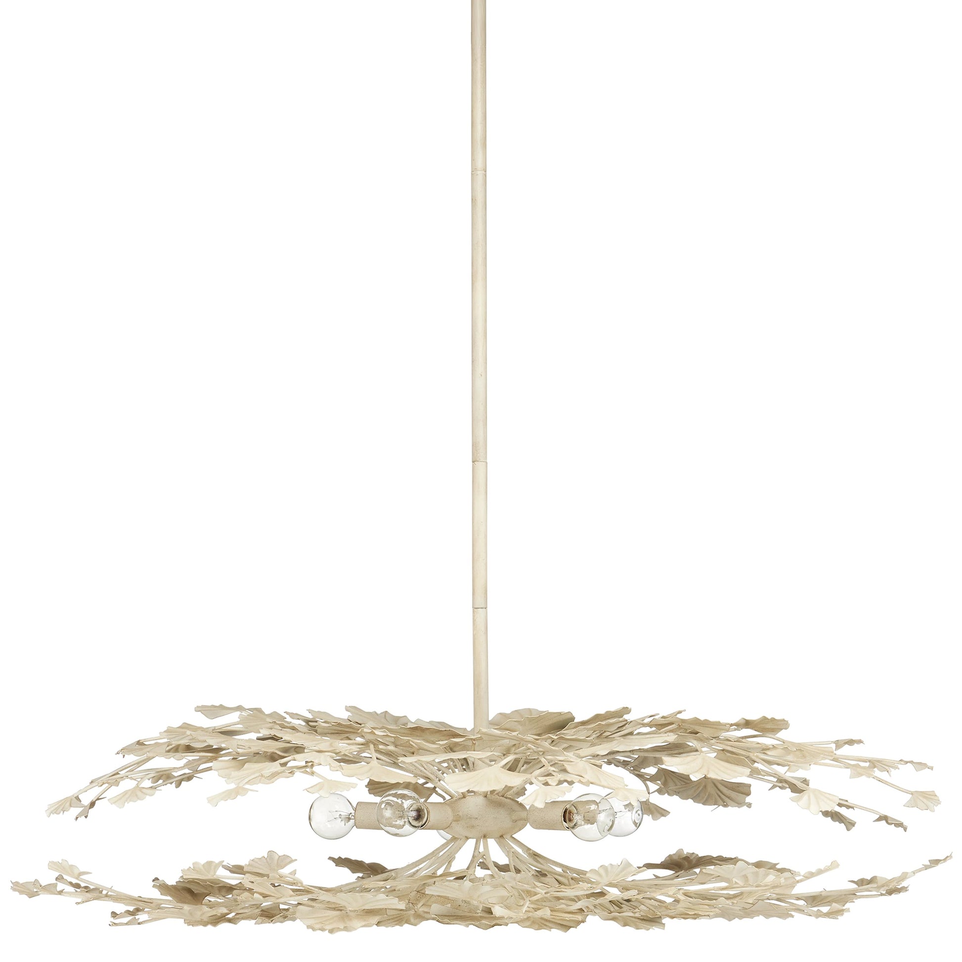 Maidenhair Cream Semi-Flush Mount by Currey and Company in antique pearl. Made from wrought iron in a modern style.