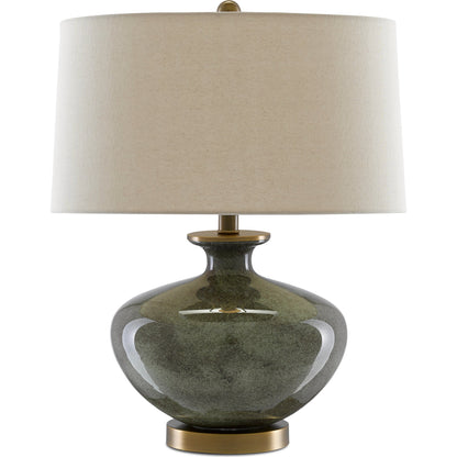 Greenlea Table Lamp by Currey and Company in dark gray, moss green, antique brass. Made from glass, metal in a transitional style.
