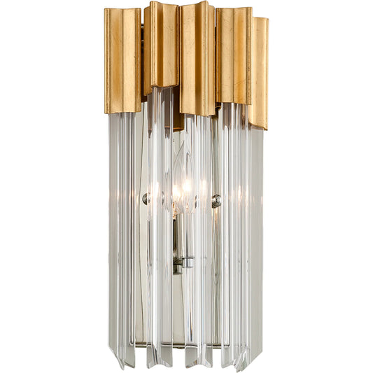 Charisma Wall Sconce by Corbett in gold leaf with polished stainless. Made from hand crafted stainless, aluminum in a unique style.