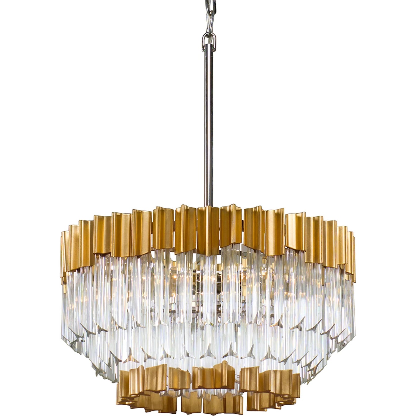 002 SI-2072687 | Primary Silo | Charisma 5 Light Chandelier by Corbett in gold leaf with polished stainless. Made from hand crafted stainless, aluminum in a modern style.