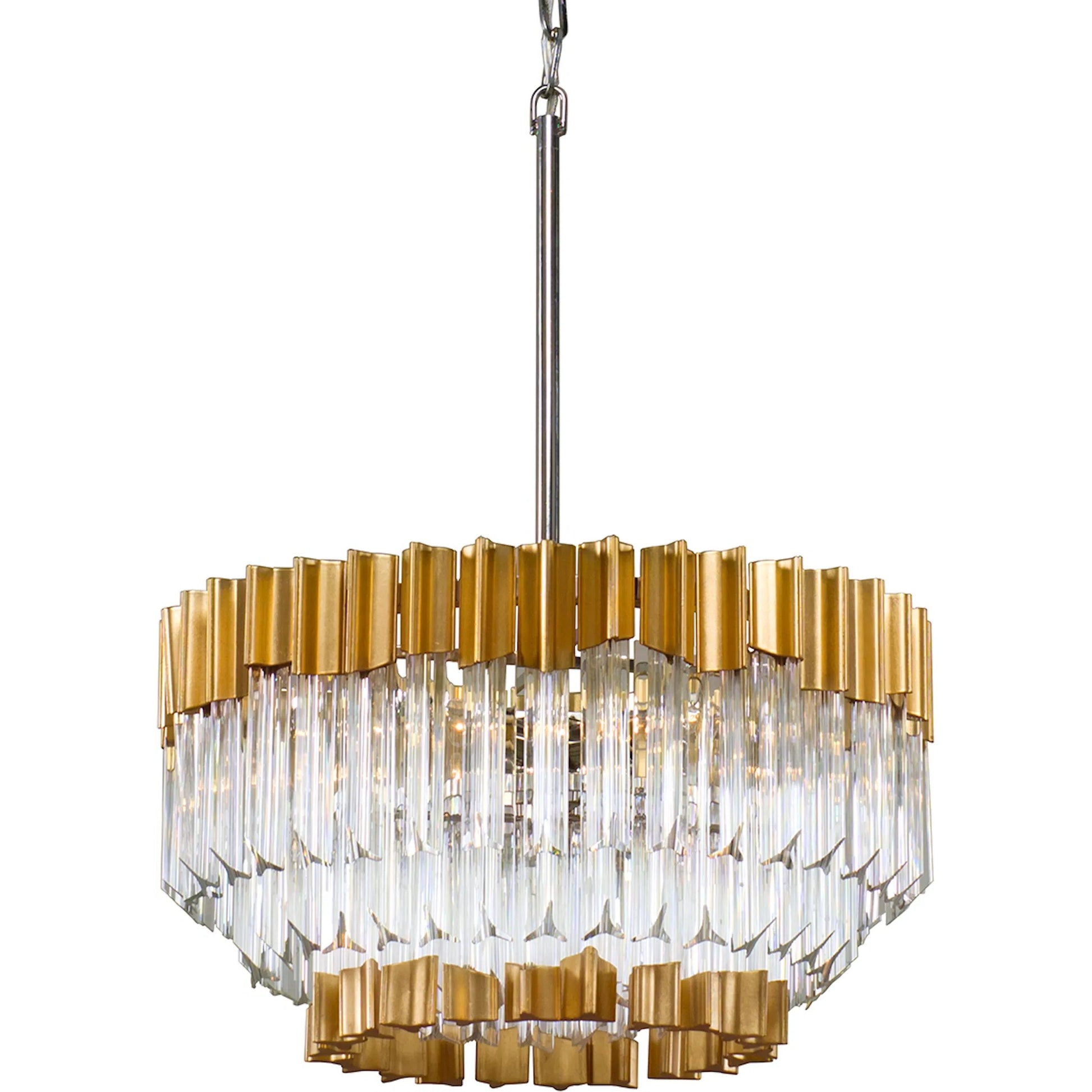 Charisma 5 Light Chandelier by Corbett in gold leaf with polished stainless. Made from hand crafted stainless, aluminum in a modern style.