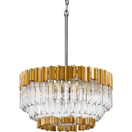Charisma 5 Light Chandelier by Corbett in gold leaf with polished stainless. Made from hand crafted stainless, aluminum in a modern style.