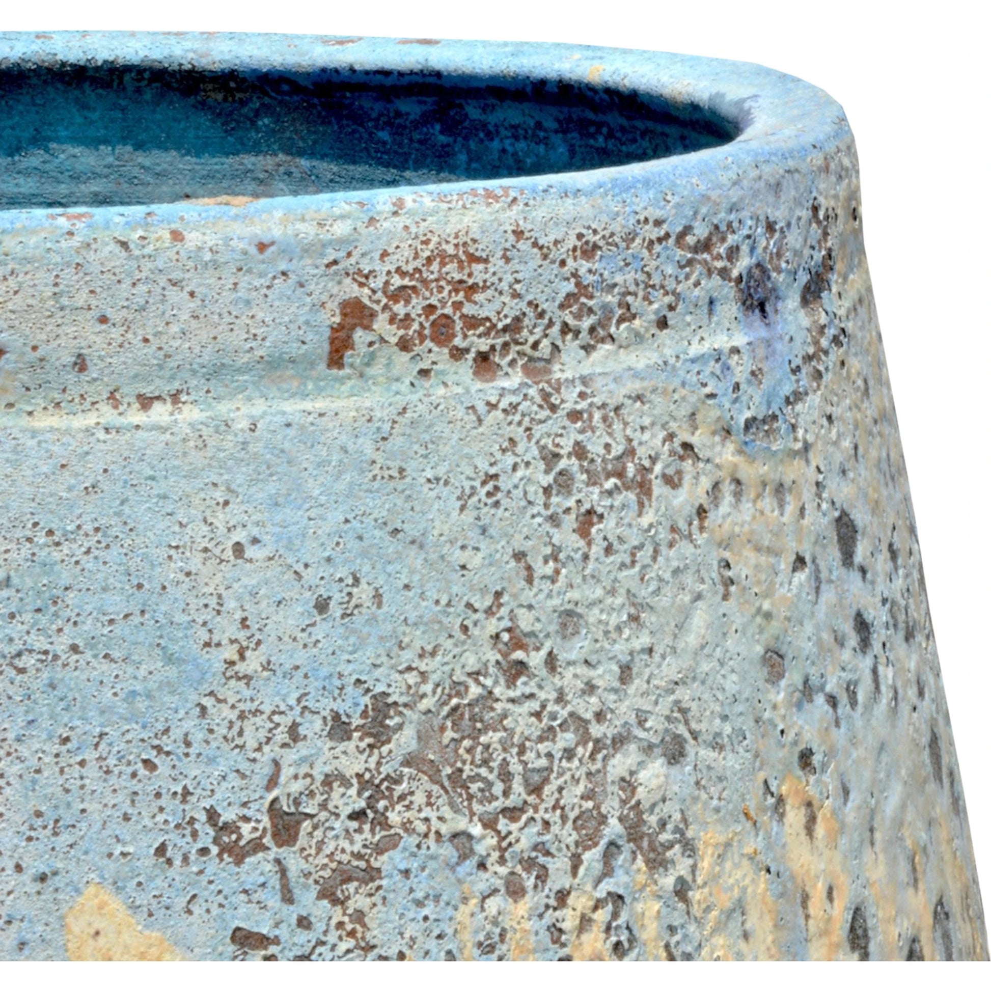 Sicilia Antique Blue Drip Planter by Currey and Company. Made from terracotta in a modern style.