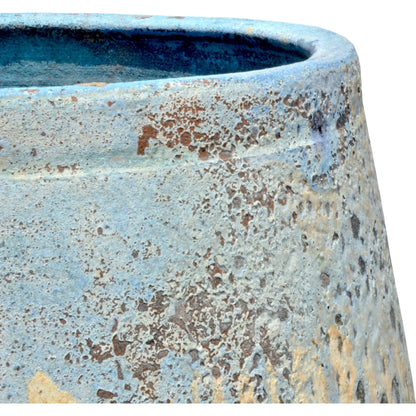 Sicilia Antique Blue Drip Planter by Currey and Company. Made from terracotta in a modern style.