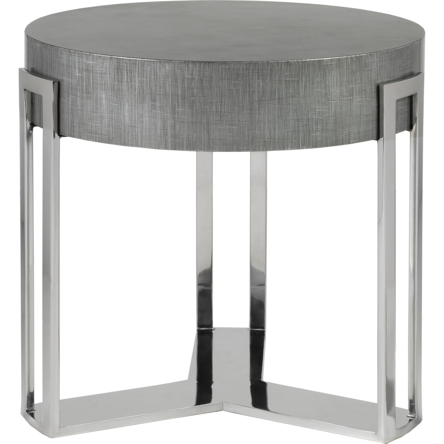 002 SR-834403 | Additional Silo | Iridium Round End Table by Artistica Home in gray silver crosshatch. Made from unique in a modern style.