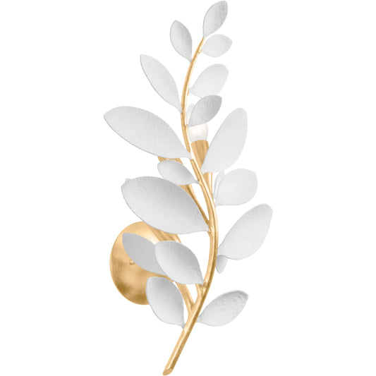 Marabec Wall Sconce by Hudson Valley in vintage gold leaf, white plaster. Made from iron in a unique style.