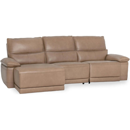 Branford Leather Power Recliner Sectional Sofa by Classic Home in camel. Made from top grain leather in a traditional style.