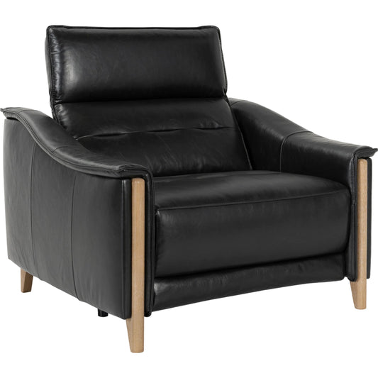 Cullman Leather Power Recliner Accent Chair by Classic Home in black. Made from top grain leather, ash wood in a unique style.